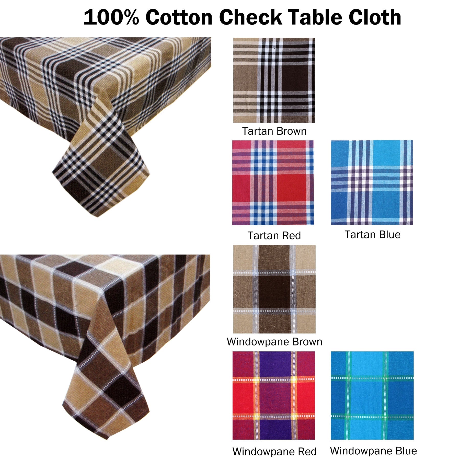 Table Linen & Kitchen Towels: Check Table Cloth Tartan Brown 180 x 180 cm
