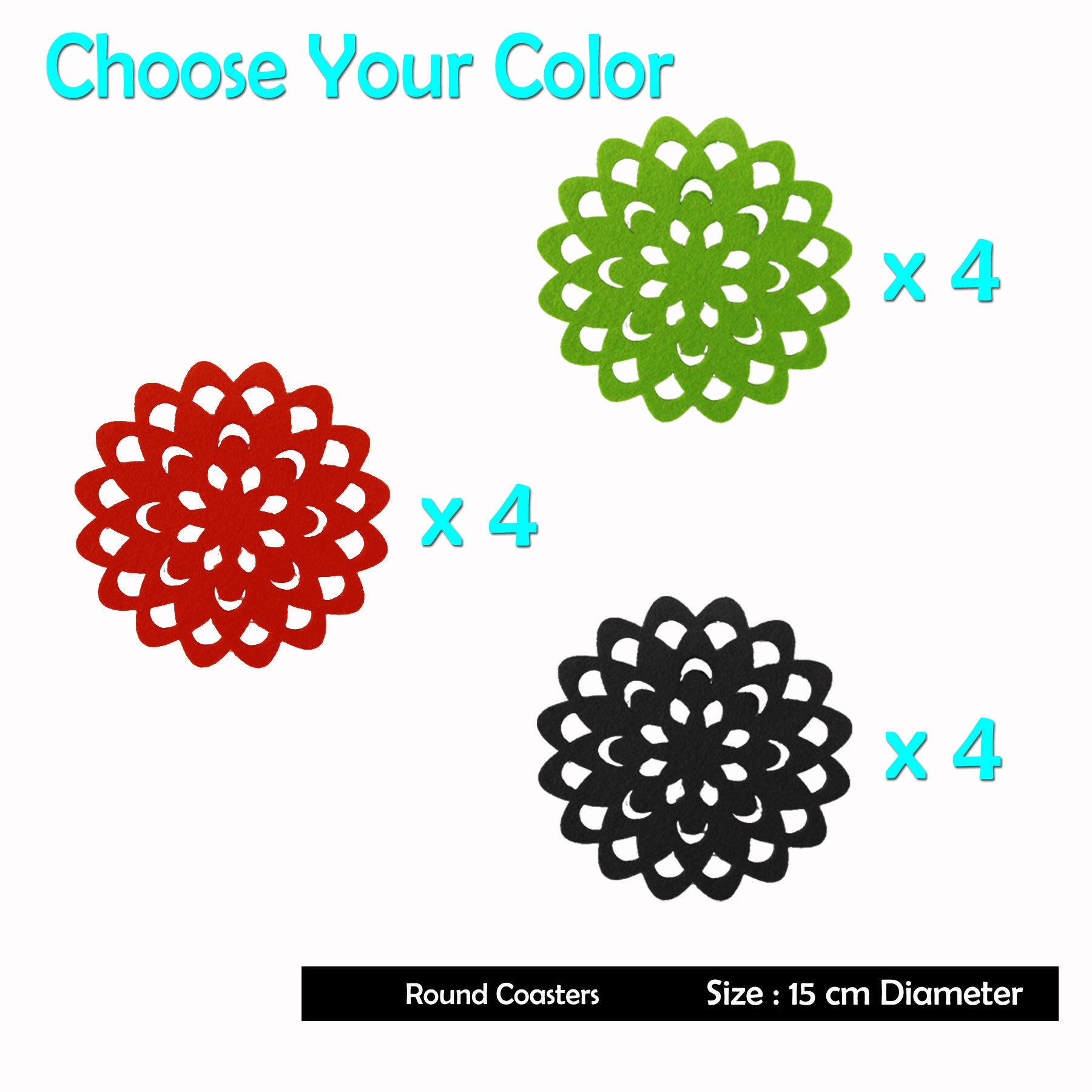 Table Linen & Kitchen Towels: Choice Set of 4 Felt Round Table Coasters Red
