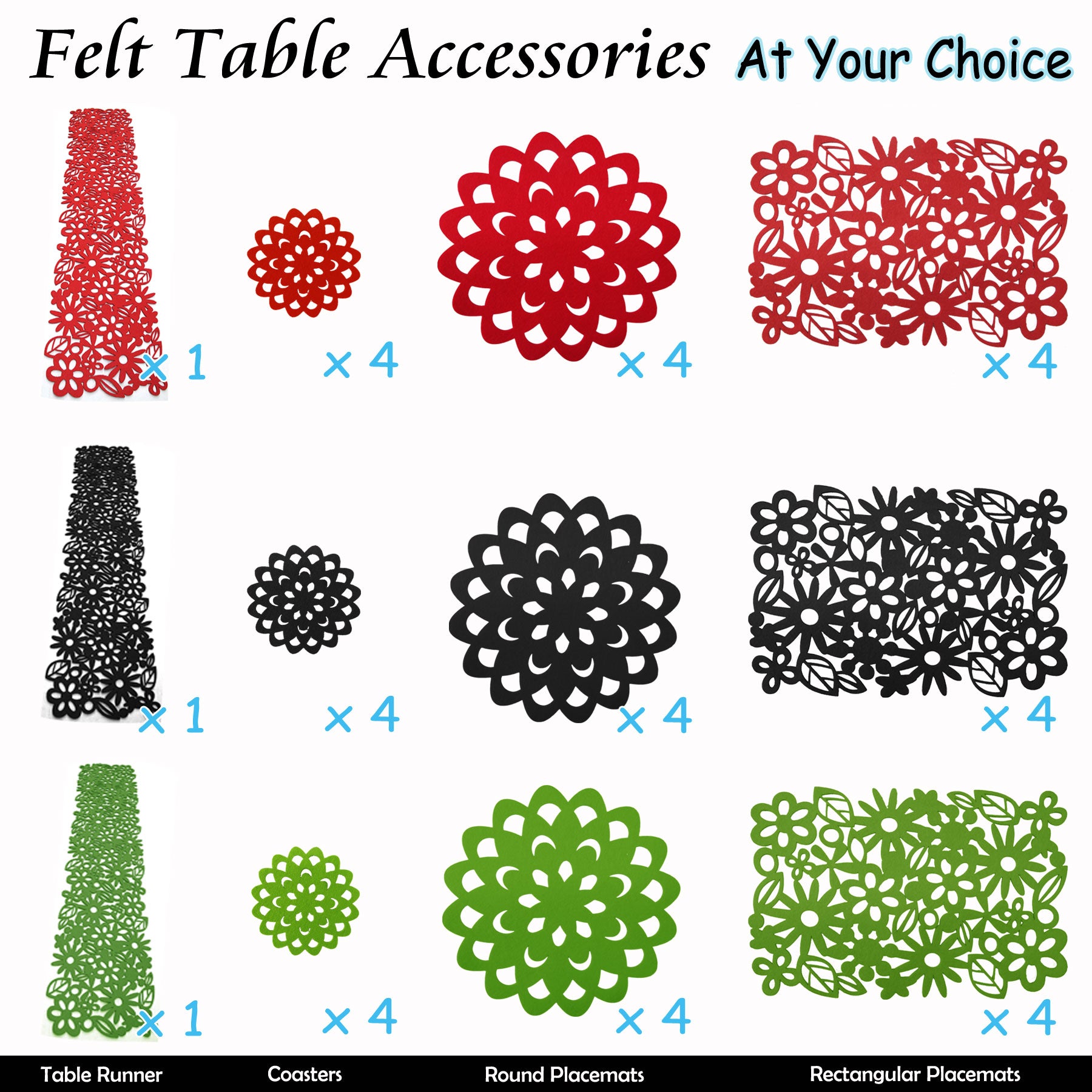 Table Linen & Kitchen Towels: Choice Set of 4 Felt Round Table Coasters Red