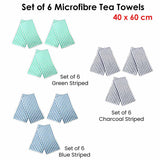Table Linen & Kitchen Towels: Set of 6 Microfibre Striped Tea Towels 40 x 60 cm Blue