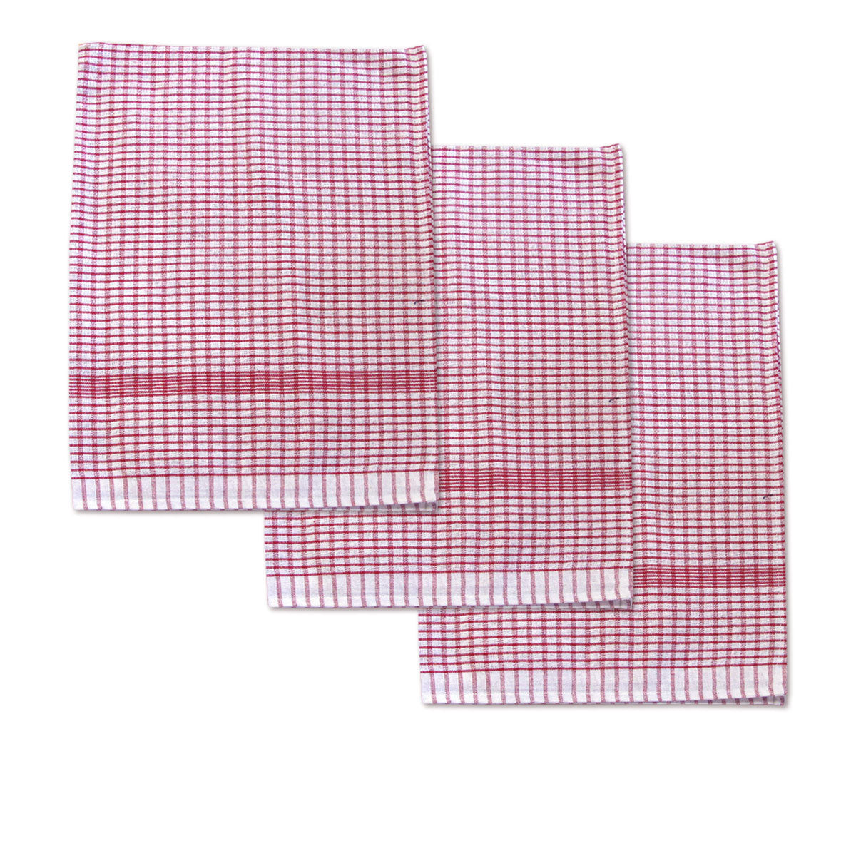 Table Linen & Kitchen Towels: Set of 3 Jumbo Cotton Checkered Tea Towels 60 x 90 cm Red