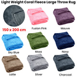 Blankets & Throws: Light Weight Coral Fleece Throw Rug 150x200 cm Moss