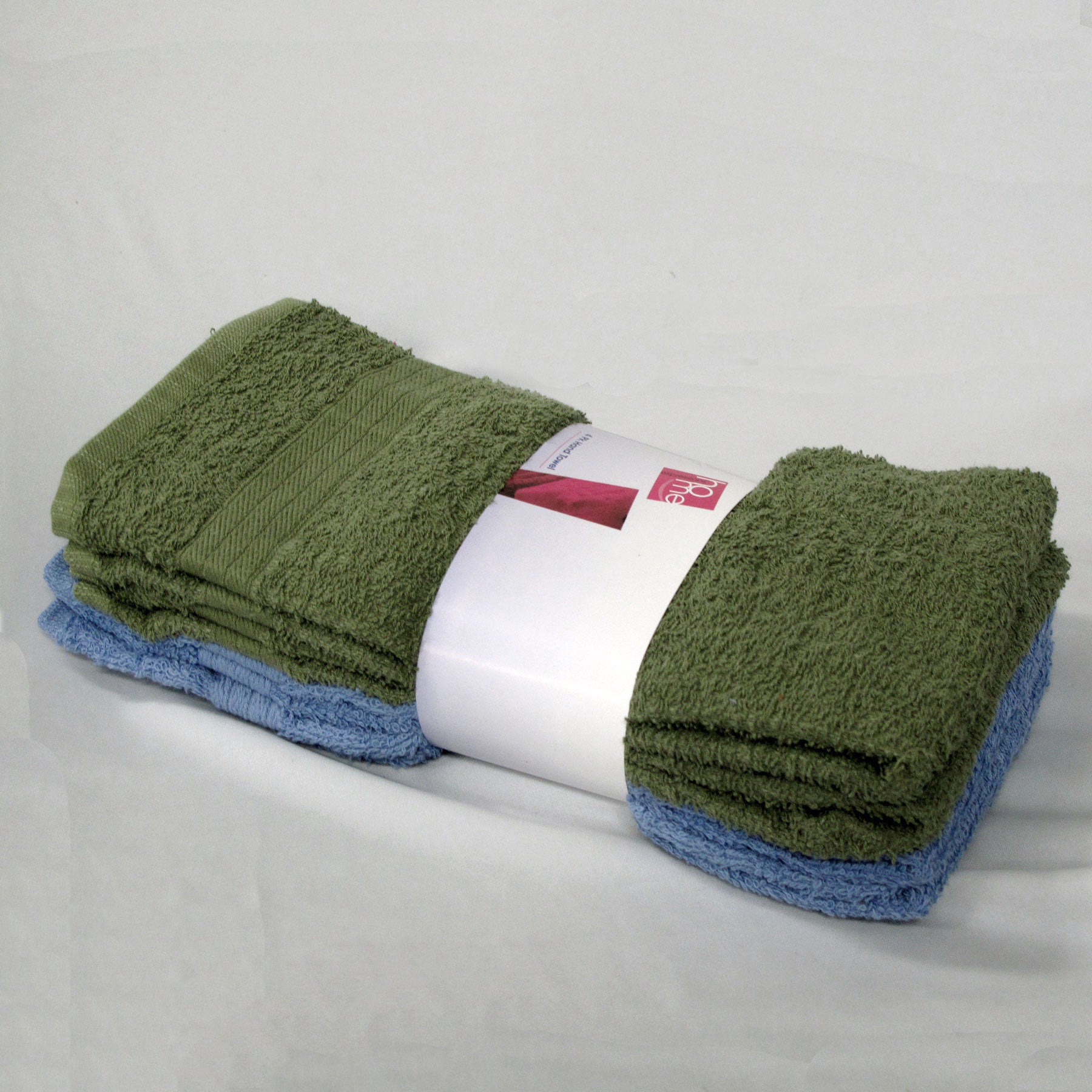 Bath Towels & Robes: Set of 4 Budget Cotton Hand Towels 42 x 67 cm Olive Blue