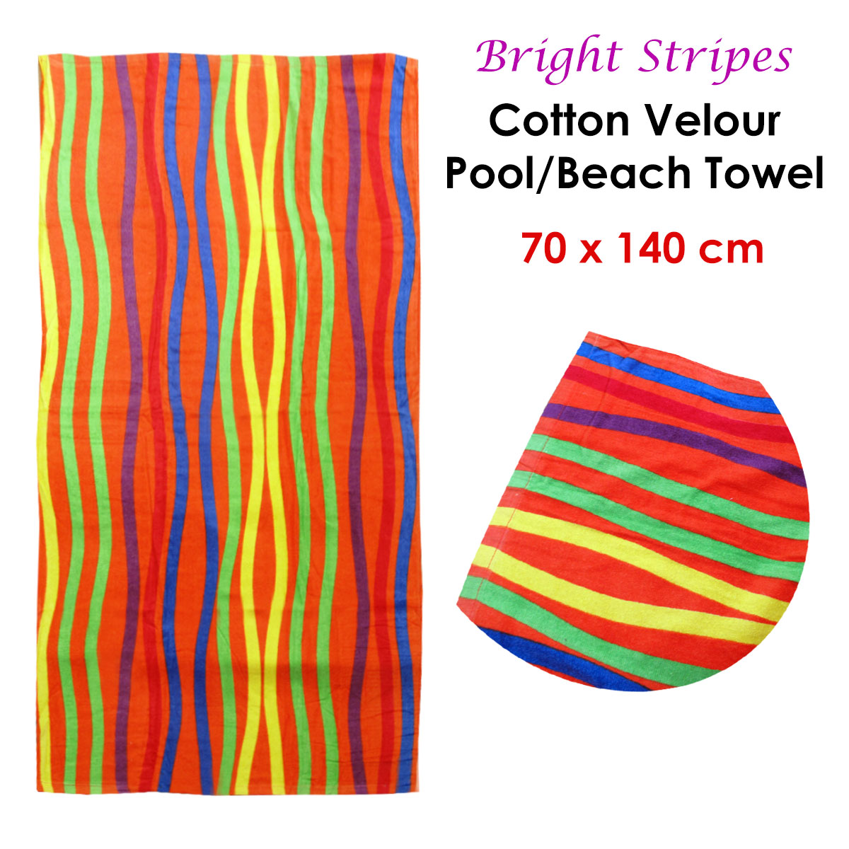 Beach Towels: Bright Stripes Cotton Velour Printed Beach Towel
