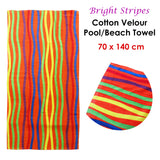 Beach Towels: Bright Stripes Cotton Velour Printed Beach Towel