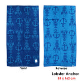 Beach Towels: Jacquard Velour Reversible Beach Towel Blue Lobster Anchor