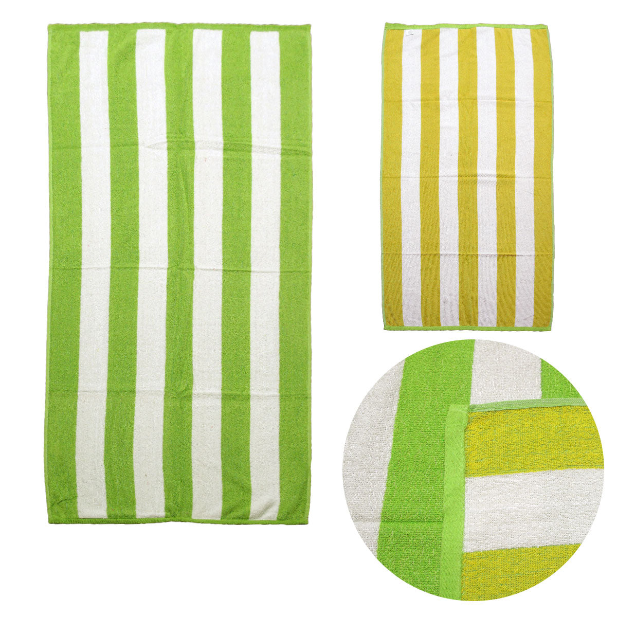 Bath Towels & Robes: Set of 2 Reversible Cabana Striped Towels Lime/Yellow