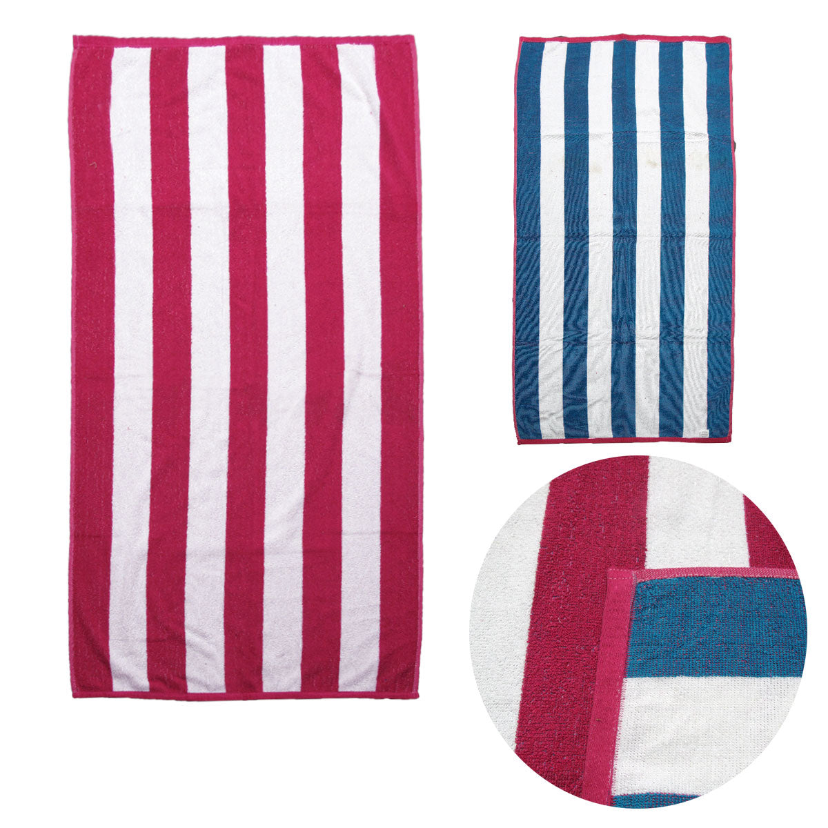 Bath Towels & Robes: Set of 2 Reversible Cabana Striped Towels Hot Pink/Blue