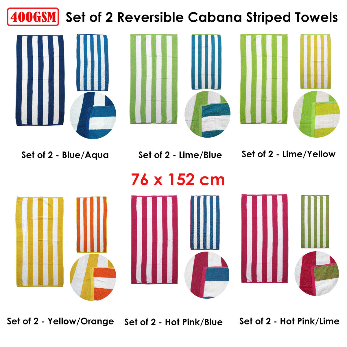Bath Towels & Robes: Set of 2 Reversible Cabana Striped Towels Hot Pink/Blue