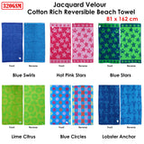 Beach Towels: Jacquard Velour Reversible Beach Towel Hot Pink Stars