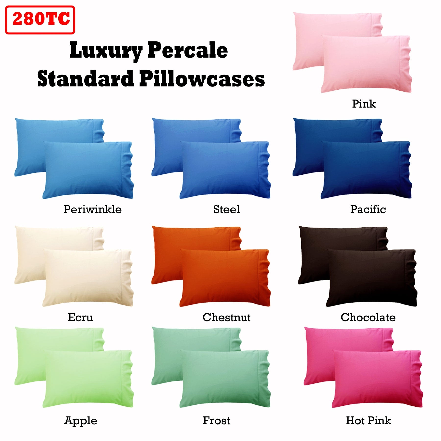 Pillowcases: 280TC Luxury Percale Standard Pillowcases Steel