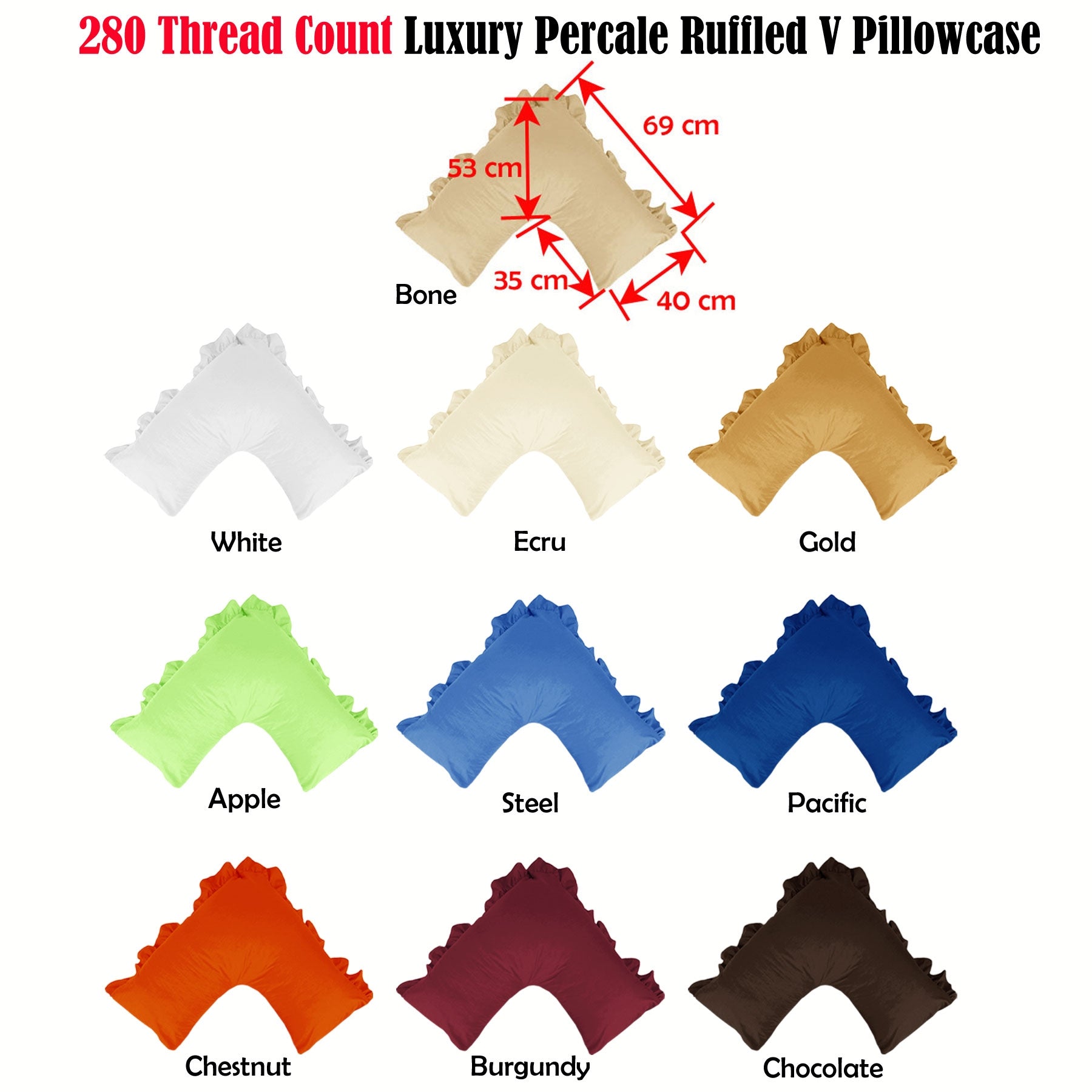 Pillowcases: 280TC Luxury Percale Ruffled V Pillowcase Chocolate
