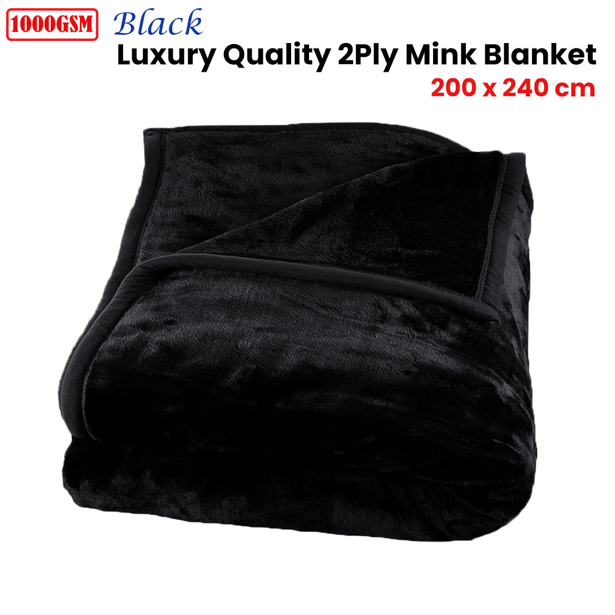 Blankets & Throws: 1000GSM Luxury Quality 2 Ply Mink Blanket Black 200 x 240 cm