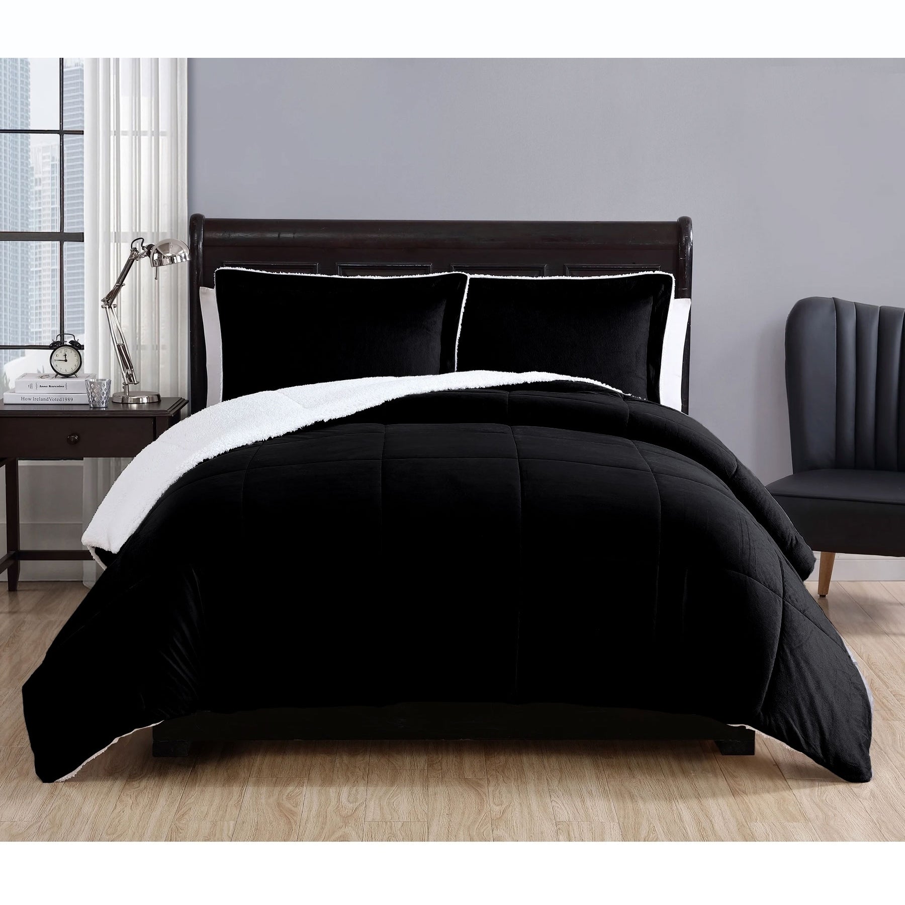 Quilts & Duvets: 3 Piece Micro Mink Comforter Set Black Queen