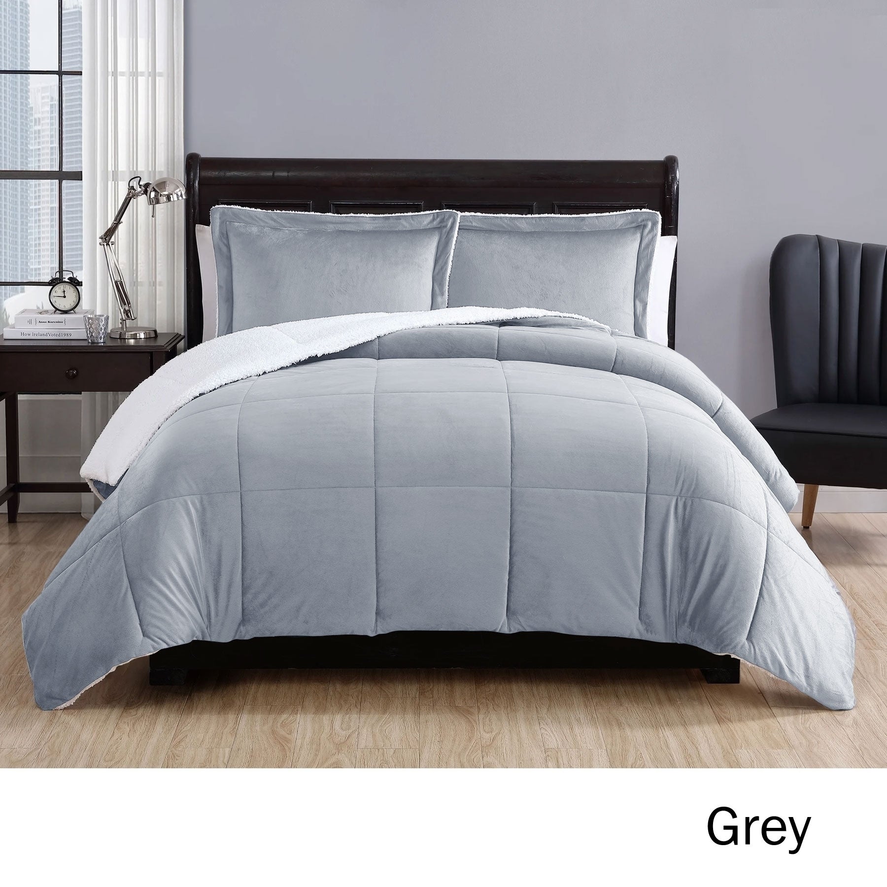 Duvet Covers: 3 Piece Micro Mink Comforter Set Grey King
