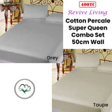 Bed Sheets: 400TC Cotton Percale Super Queen Combo Set 50cm Wall Grey