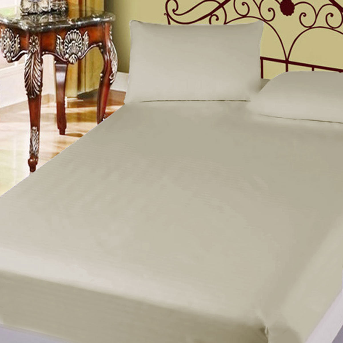 Bed Sheets: 400TC Cotton Percale Super Queen Combo Set 50cm Wall Taupe