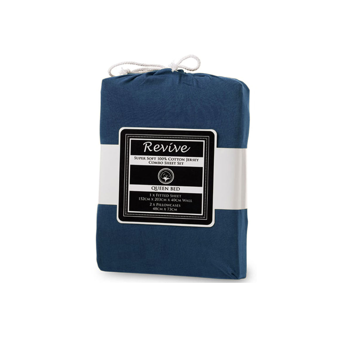 Bed Sheets: Revive Blue 100% Cotton Jersey Super Soft Fitted Sheet Combo Set Double 38cm Wall