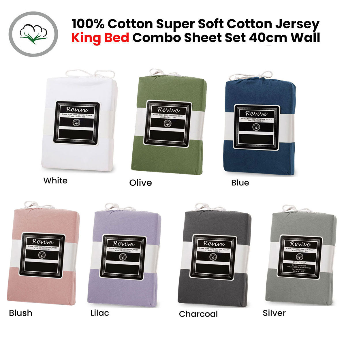 Bed Sheets: Revive 100% Cotton Jersey Combo Set Silver King
