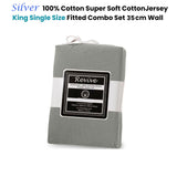 Bed Sheets: Revive Silver 100% Cotton Jersey Super Soft Fitted Sheet Combo Set King Single 35cm Wall