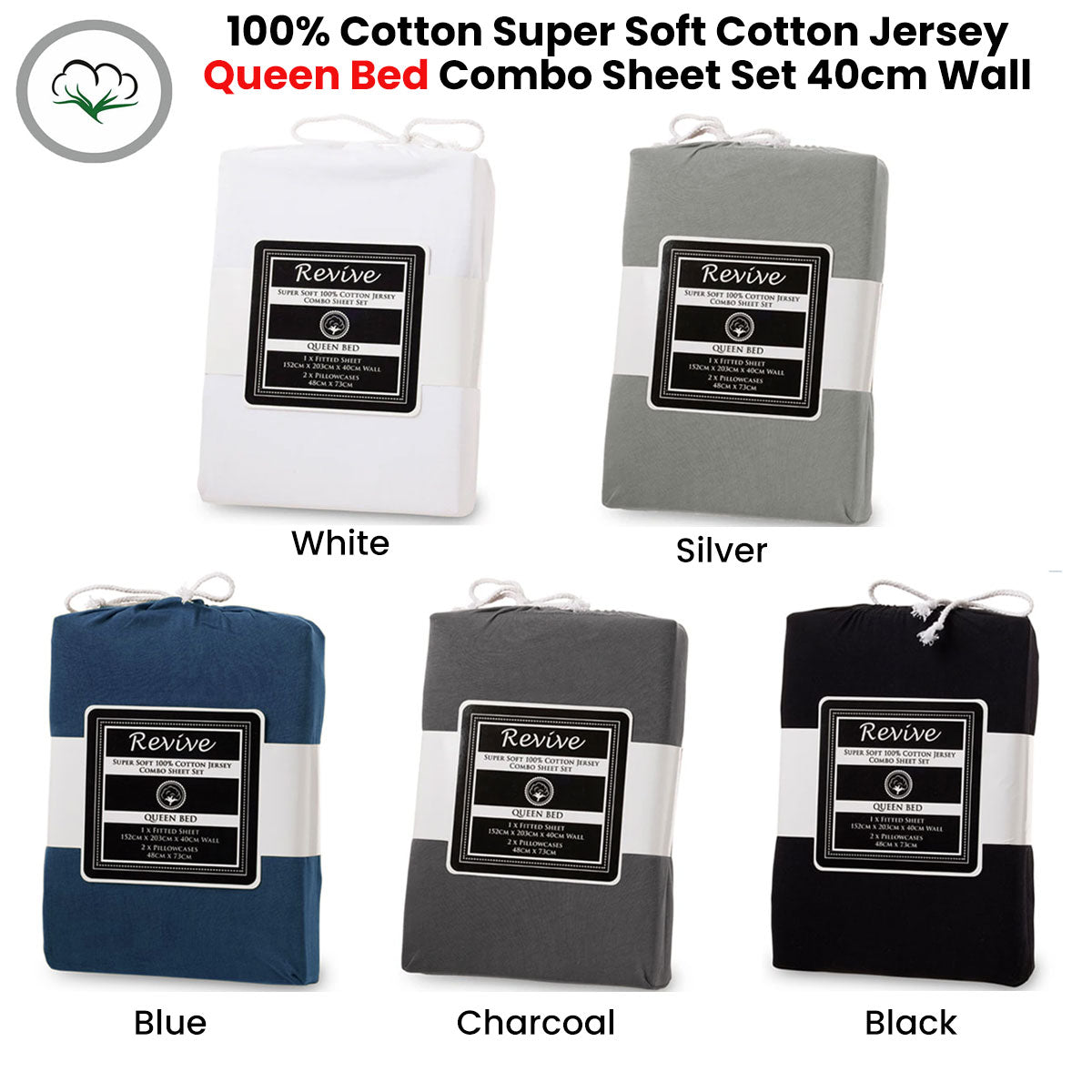Bed Sheets: Revive 100% Cotton Jersey Combo Set White Queen
