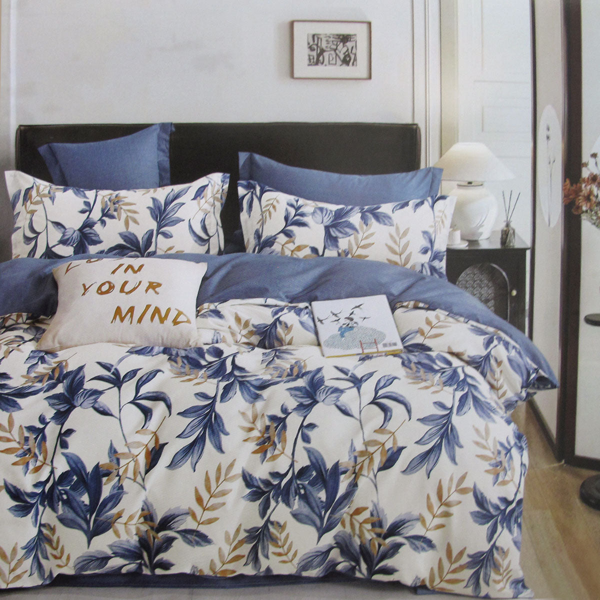 Duvet Covers: 300TC Carolyn Blue Reversible Cotton Quilt Cover Set King