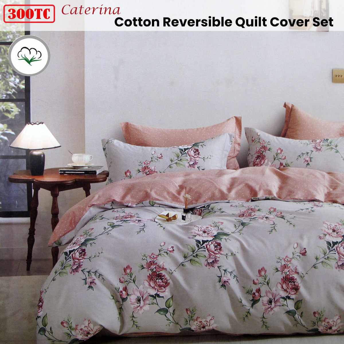 Duvet Covers: 300TC Caterina Reversible Cotton Quilt Cover Set King