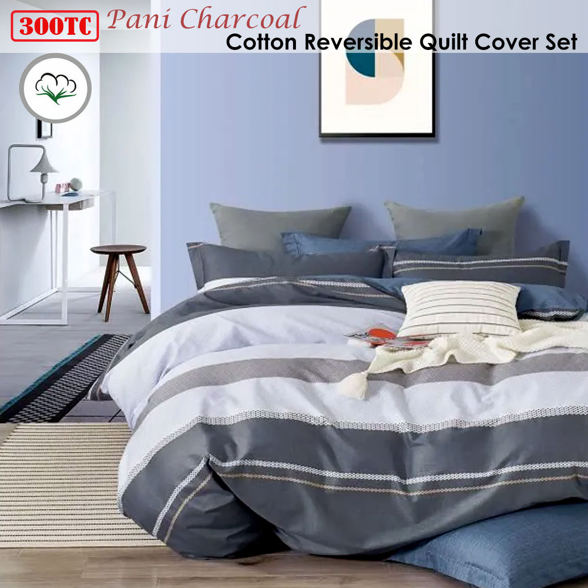 Duvet Covers: Pani Charcoal Reversible Quilt Cover Set Queen