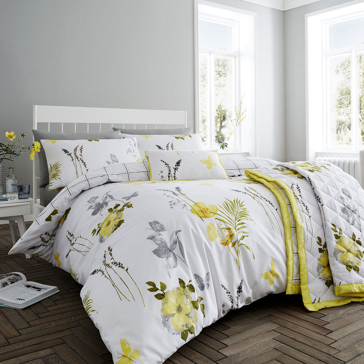Duvet Covers: Flora Yellow Quilt Cover Set Super King