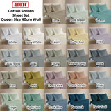 Bed Sheets: 400TC 100% Cotton Sateen Premium Sheet Set 40cm Wall Dark Teal Queen