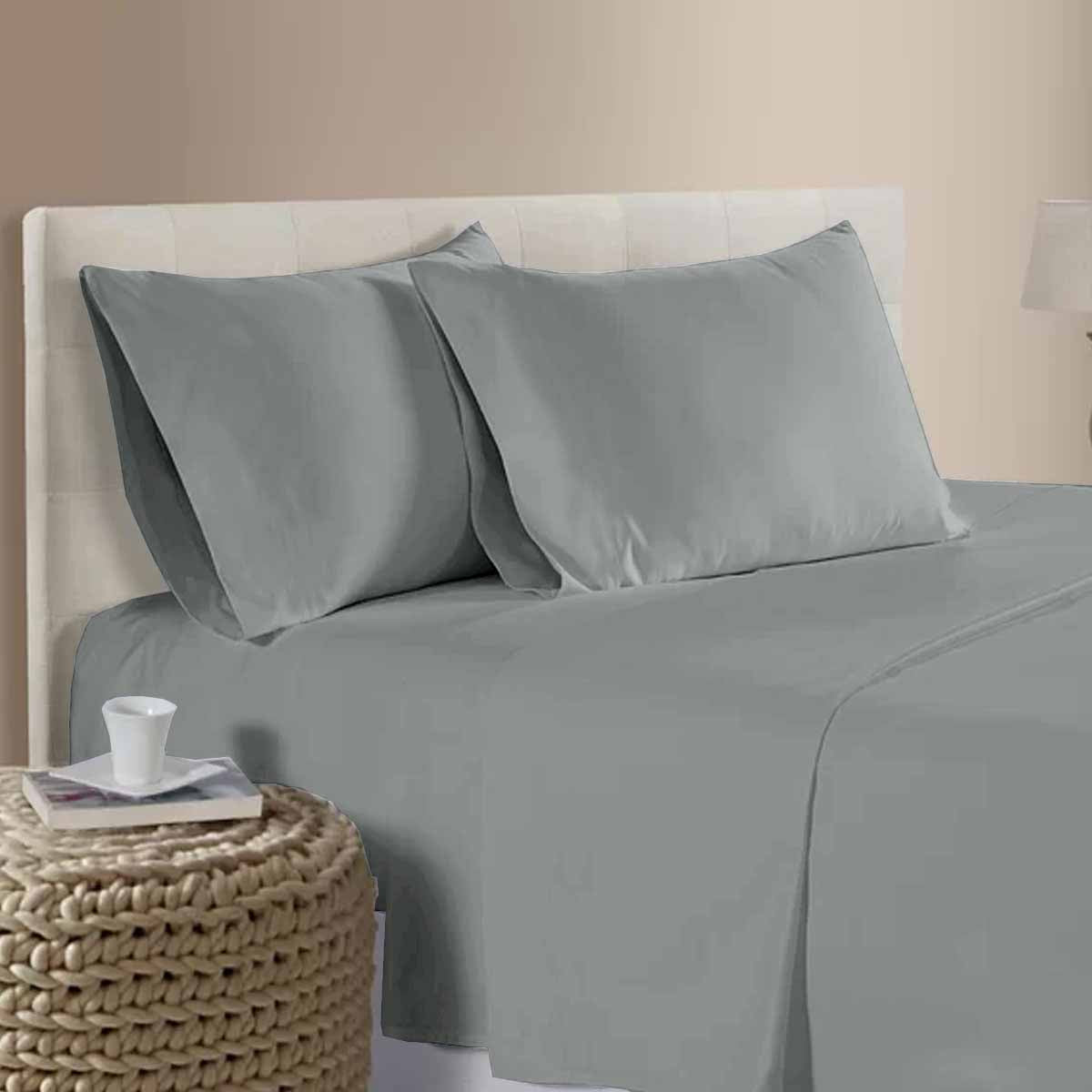 Bed Sheets: 400TC 100% Cotton Sateen Premium Sheet Set 40cm Wall Grey Queen
