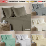 Bed Sheets: 400TC 100% Cotton Sateen Premium Sheet Set 40cm Wall Mocha King Single