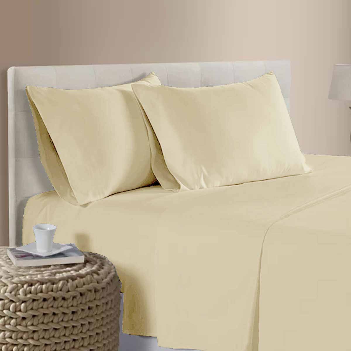 Bed Sheets: 400TC 100% Cotton Sateen Premium Sheet Set 40cm Wall Rich Cream Single