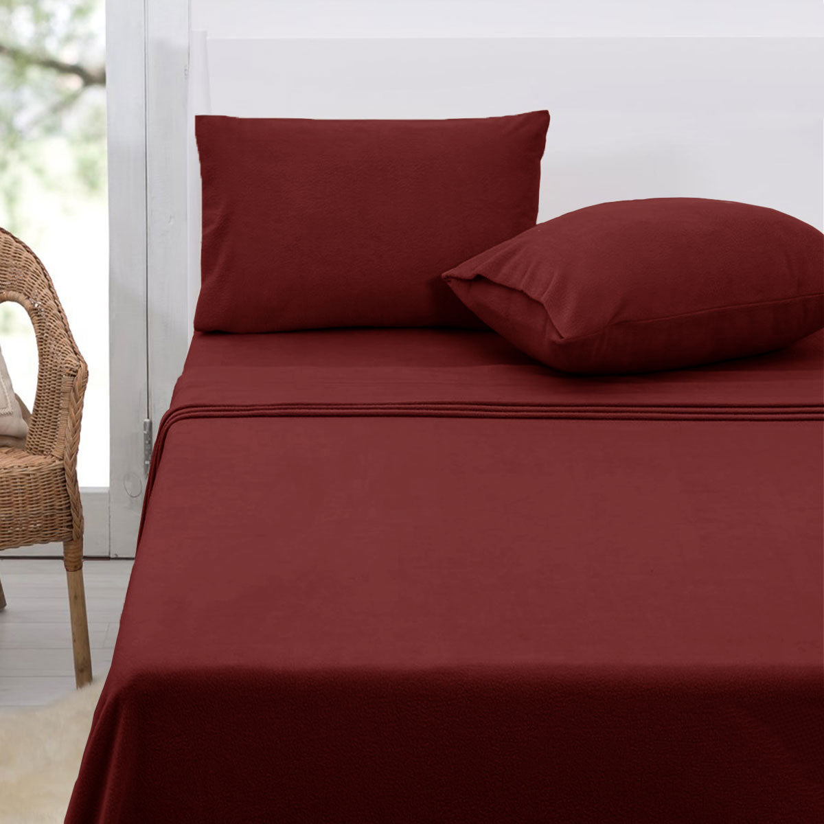Bed Sheets: Polar Fleece Sheet Set Queen 36cm Wall Burgundy
