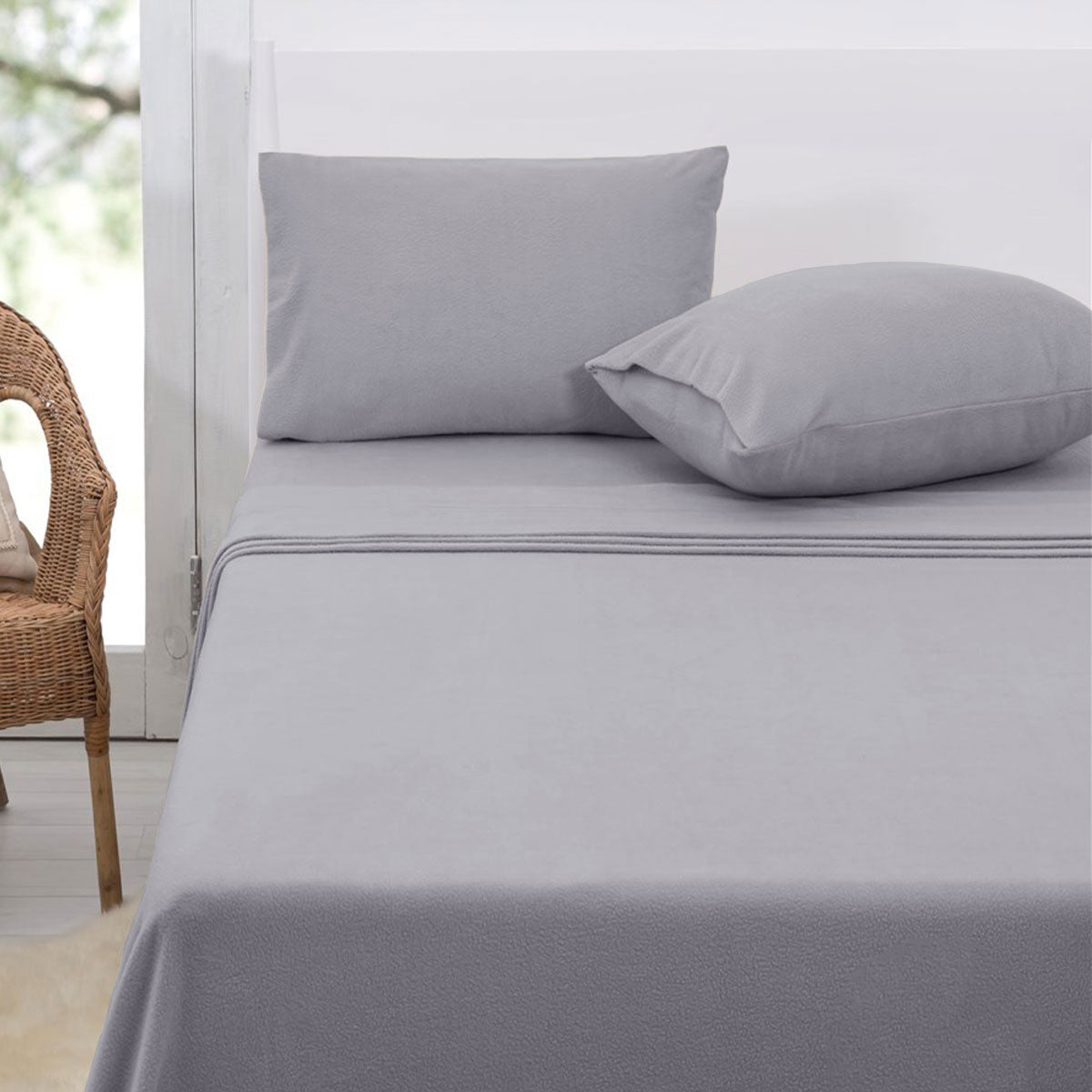 Bed Sheets: Polar Fleece Sheet Set Queen 36cm Wall Grey