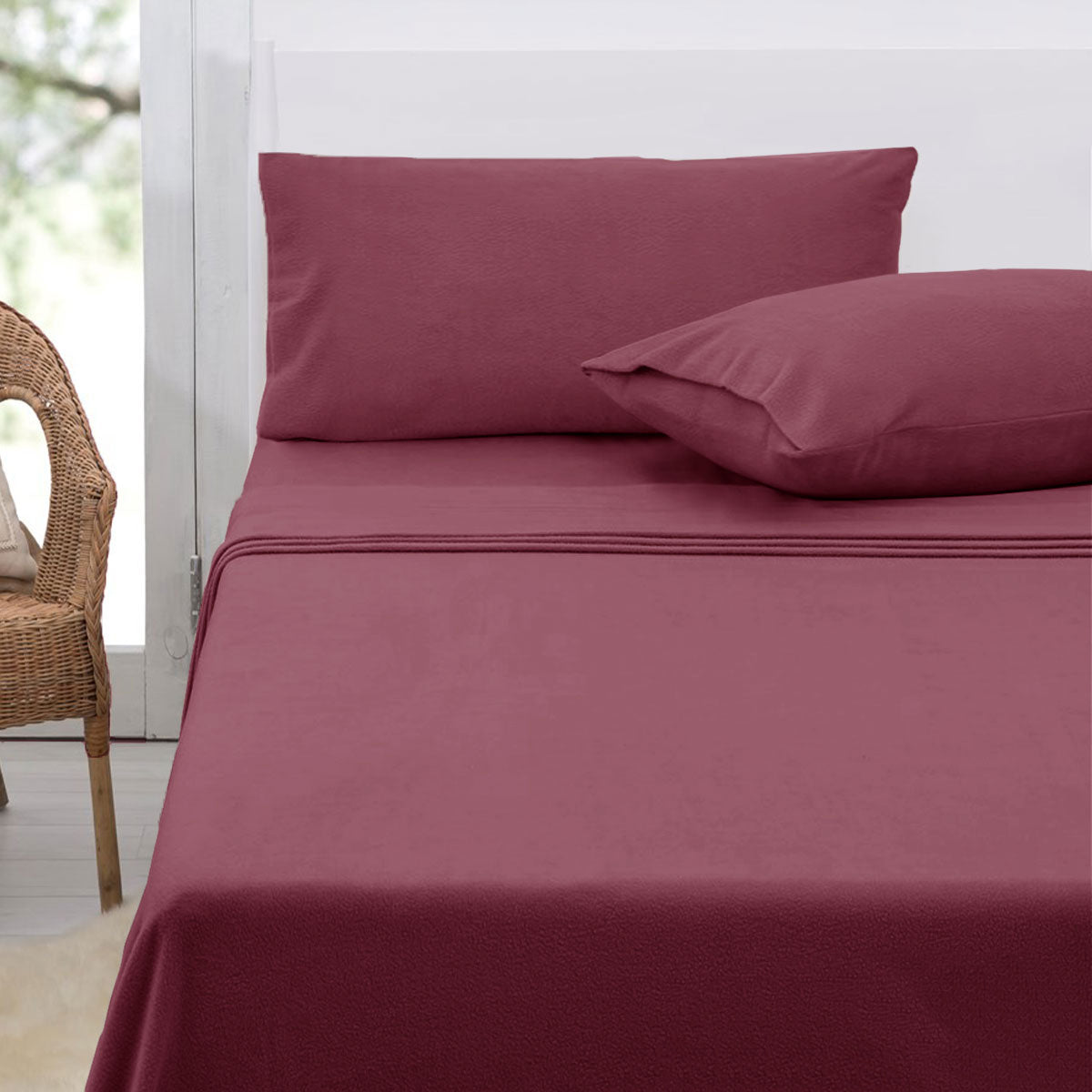 Bed Sheets: Polar Fleece Sheet Set King 36cm Wall with King Pillowcases Rosewood