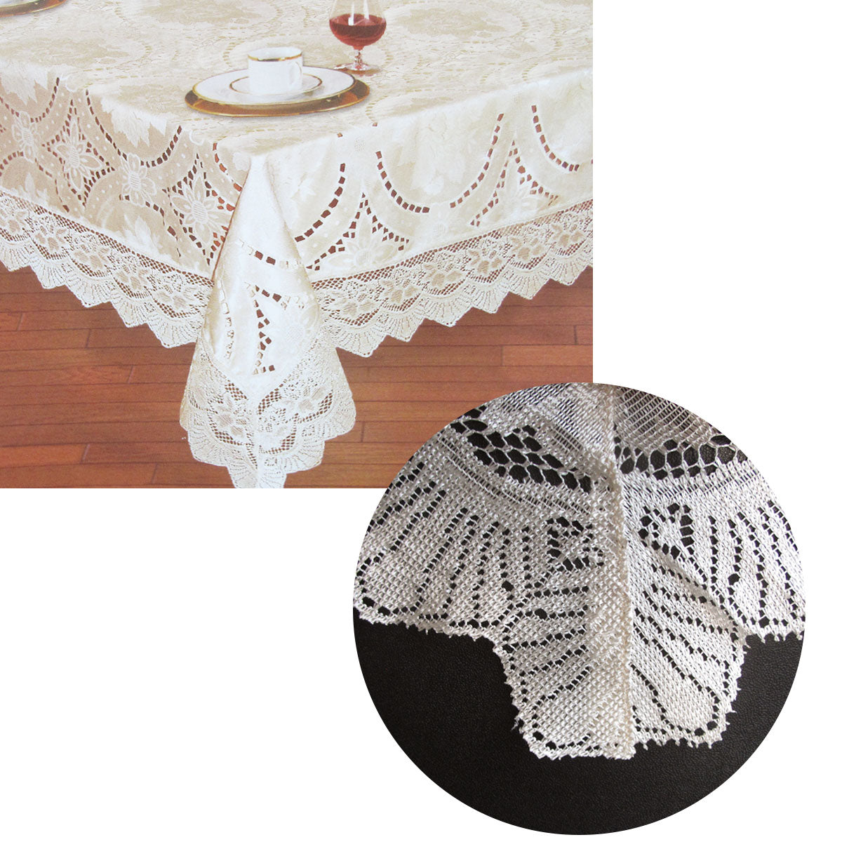 Table Linen & Kitchen Towels: Chapel Gate Sophia Cream Jacquard Cutwork Lace Tablecloth 180 x 270 cm