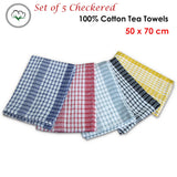 Table Linen & Kitchen Towels: Hotel Living Checkered Set of 5 Cotton Tea Towels