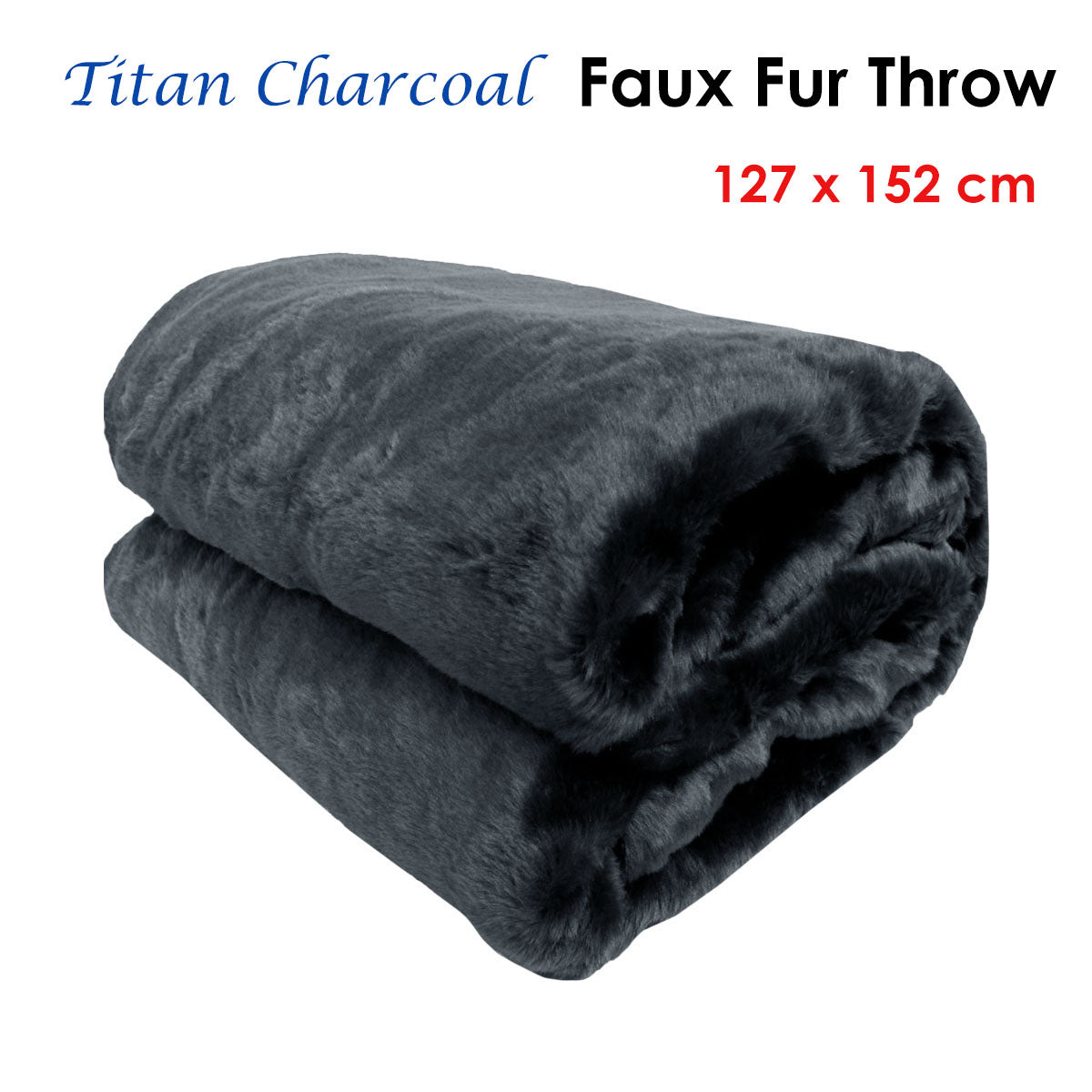 Blankets & Throws: Titan Charcoal Faux Fur Throw Rug 127 x 152 cm