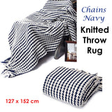 Blankets & Throws: Chains Navy Knitted Throw Rug