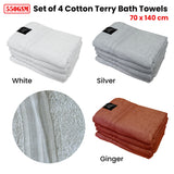 Bath Towels & Robes: 550GSM Set of 4 100% Cotton Terry Bath Towels 70 x 140 cm White