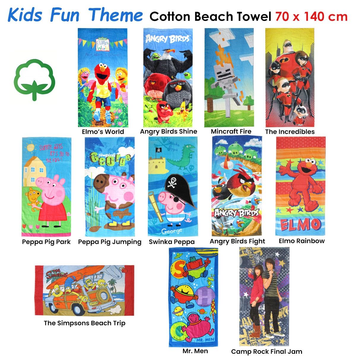 Kids Fun Theme Cotton Beach Towel 70 x 140 cm Angry Birds Shine