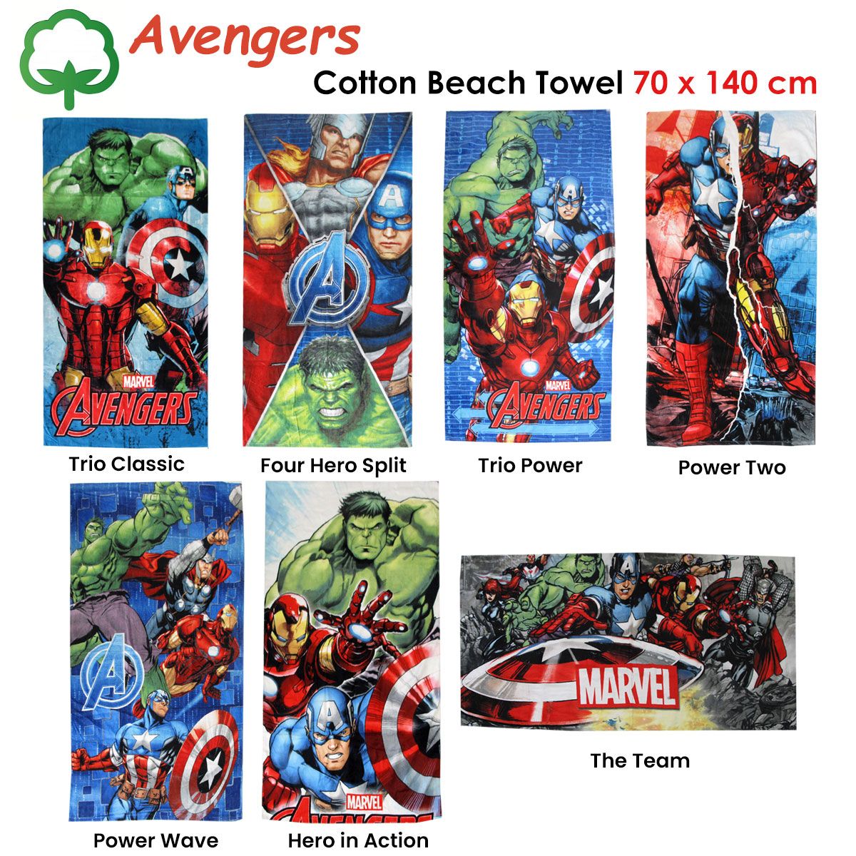 Marvel Avengers Cotton Beach Towel 70 x 140 cm Trio Classic