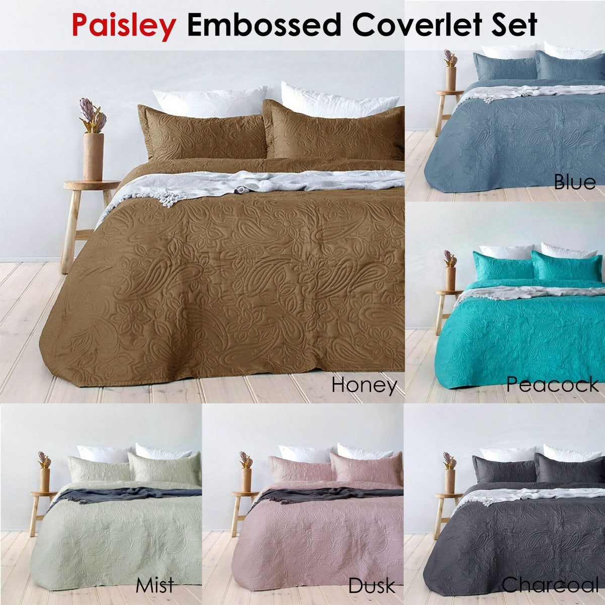 Quilts & Duvets: Bambury Paisley Embossed Dusk Coverlet Set Queen/King
