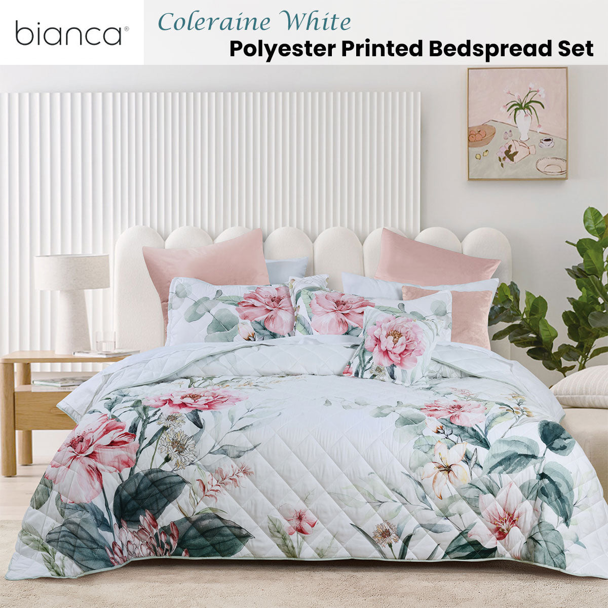 Bianca Coleraine White Floral Printed Bedspread Set King