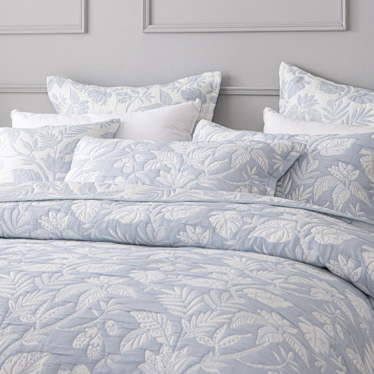 Quilts & Duvets: Bianca Laurieton Blue Jacquard Botanical Bedspread Set Super King