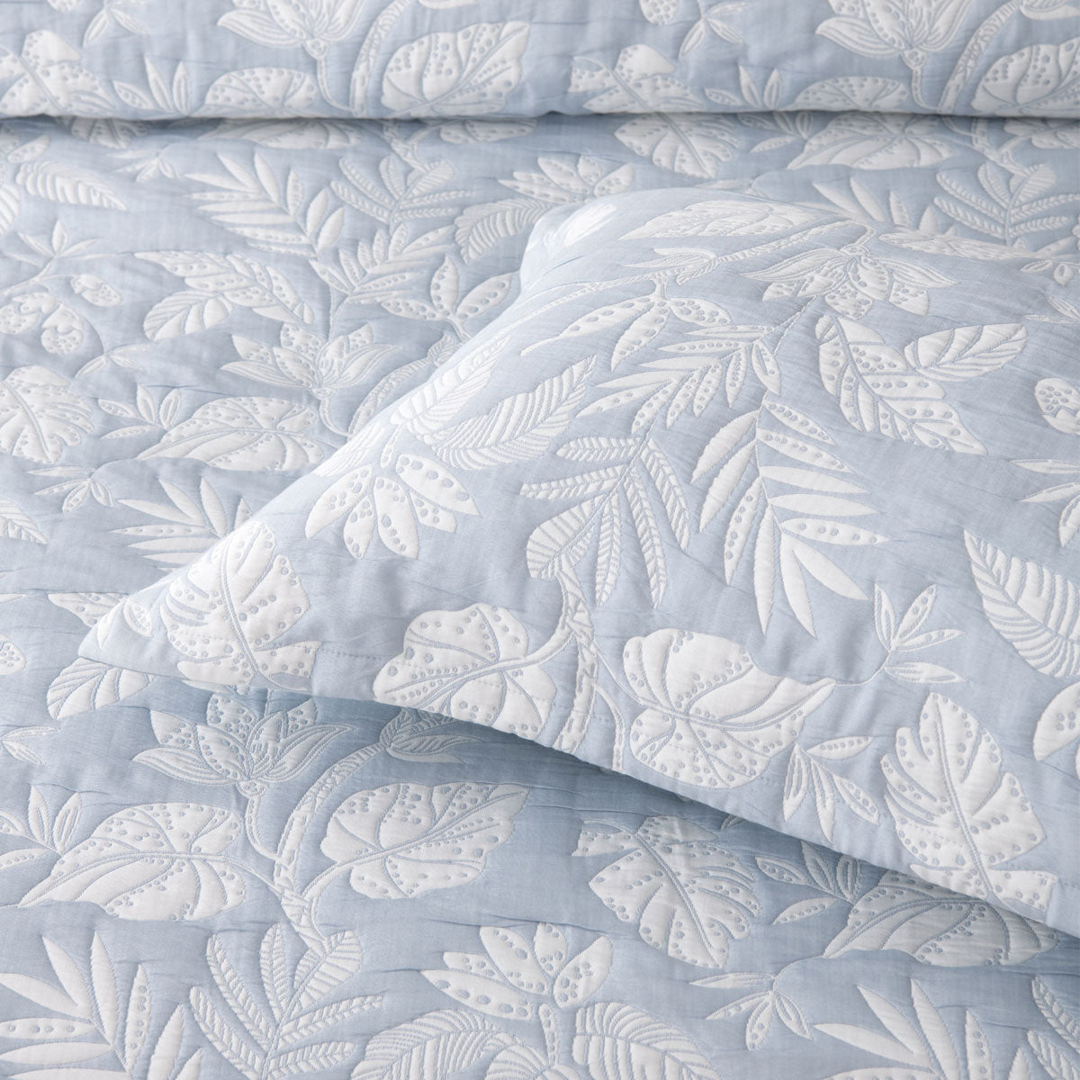 Quilts & Duvets: Bianca Laurieton Blue Jacquard Botanical Bedspread Set Super King
