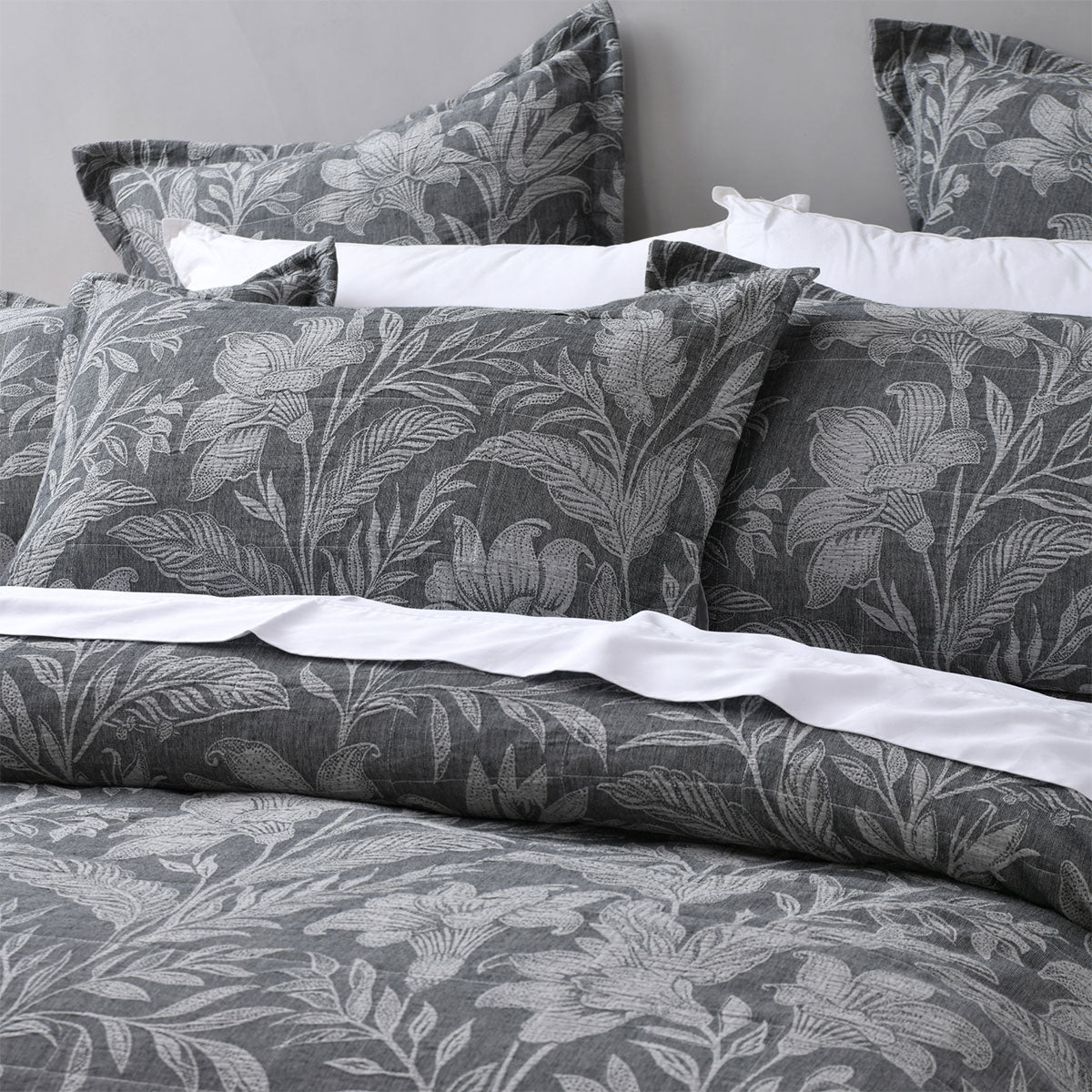 Duvet Covers: Bianca Maidstone Grey Floral Jacquard Bedspread Set Queen