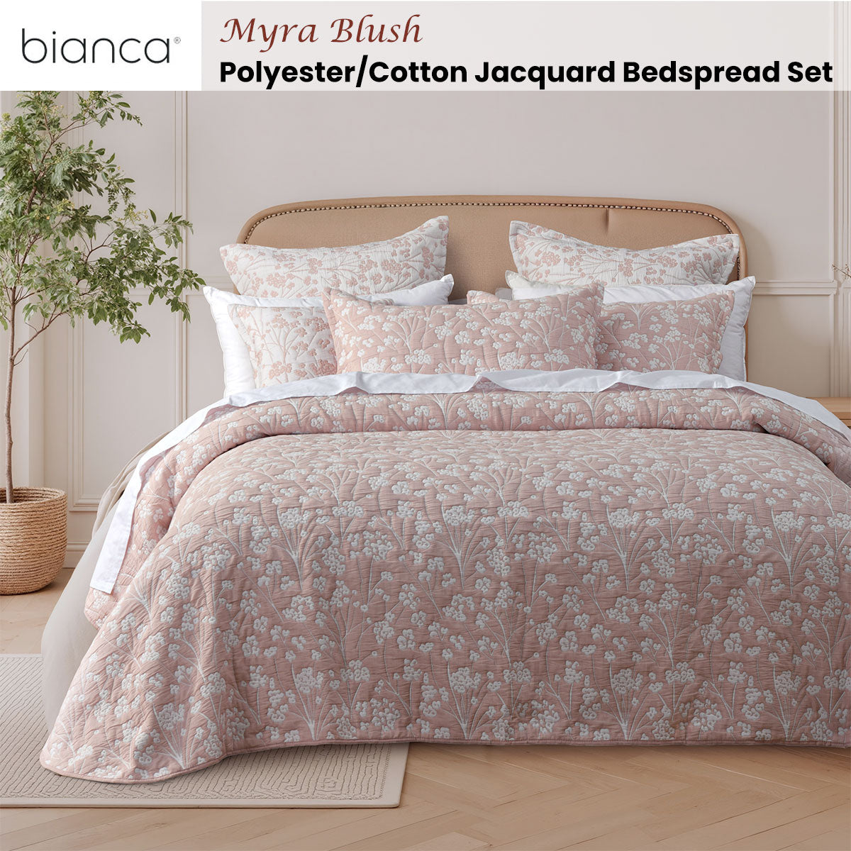 Duvet Covers: Bianca Myra Blush Floral Jacquard Bedspread Set King