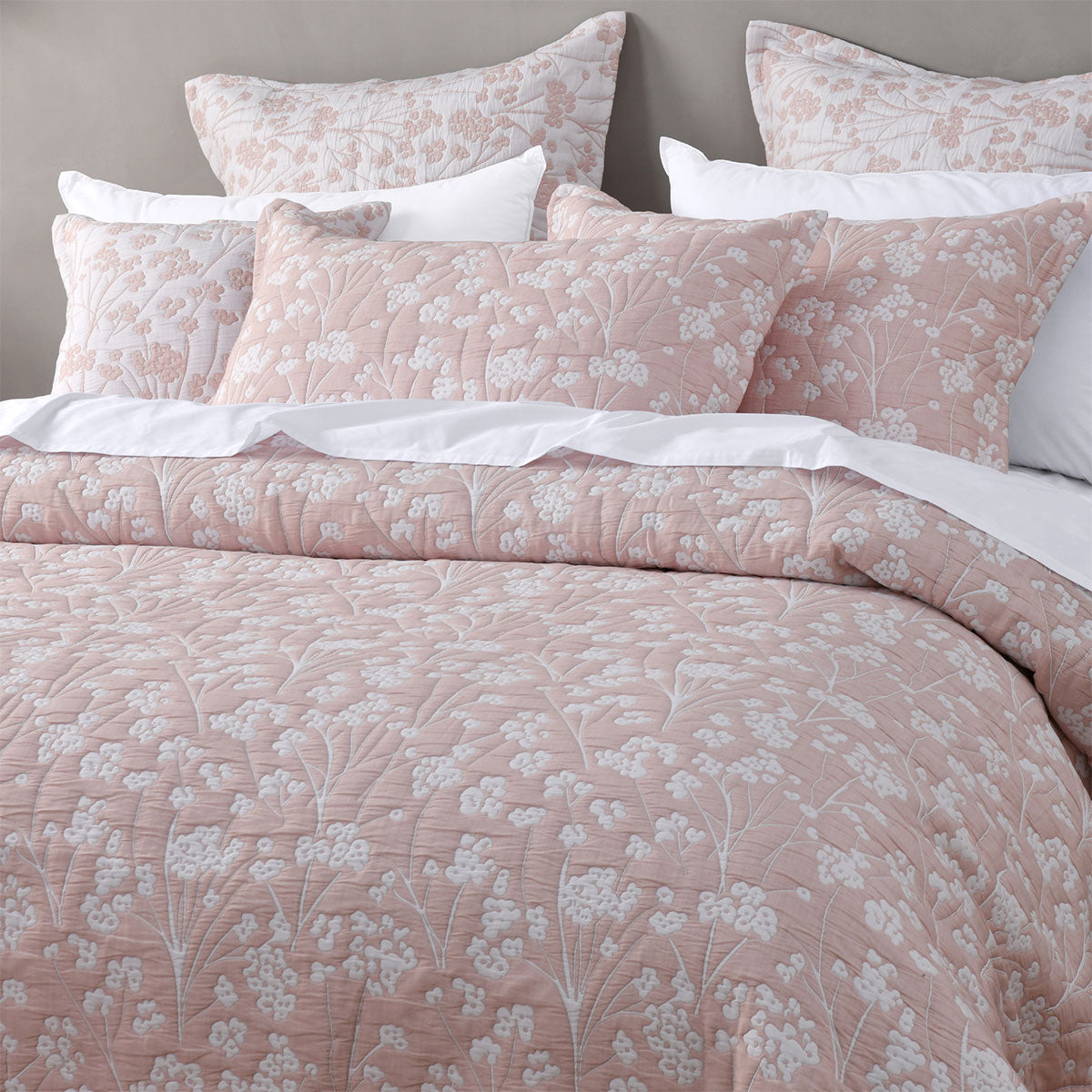 Duvet Covers: Bianca Myra Blush Floral Jacquard Bedspread Set King